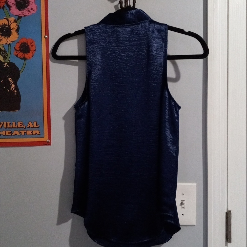 Anthropologie Maeve Navy Satin Tie Neck Sleeveless Swing Blouse Top 2P - Picture 6 of 16